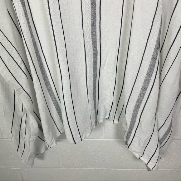 Scoop Caftan White Striped Colorful Embroidery Oversized Bohemian Artsy Fun‎ 1X - Picture 9 of 14